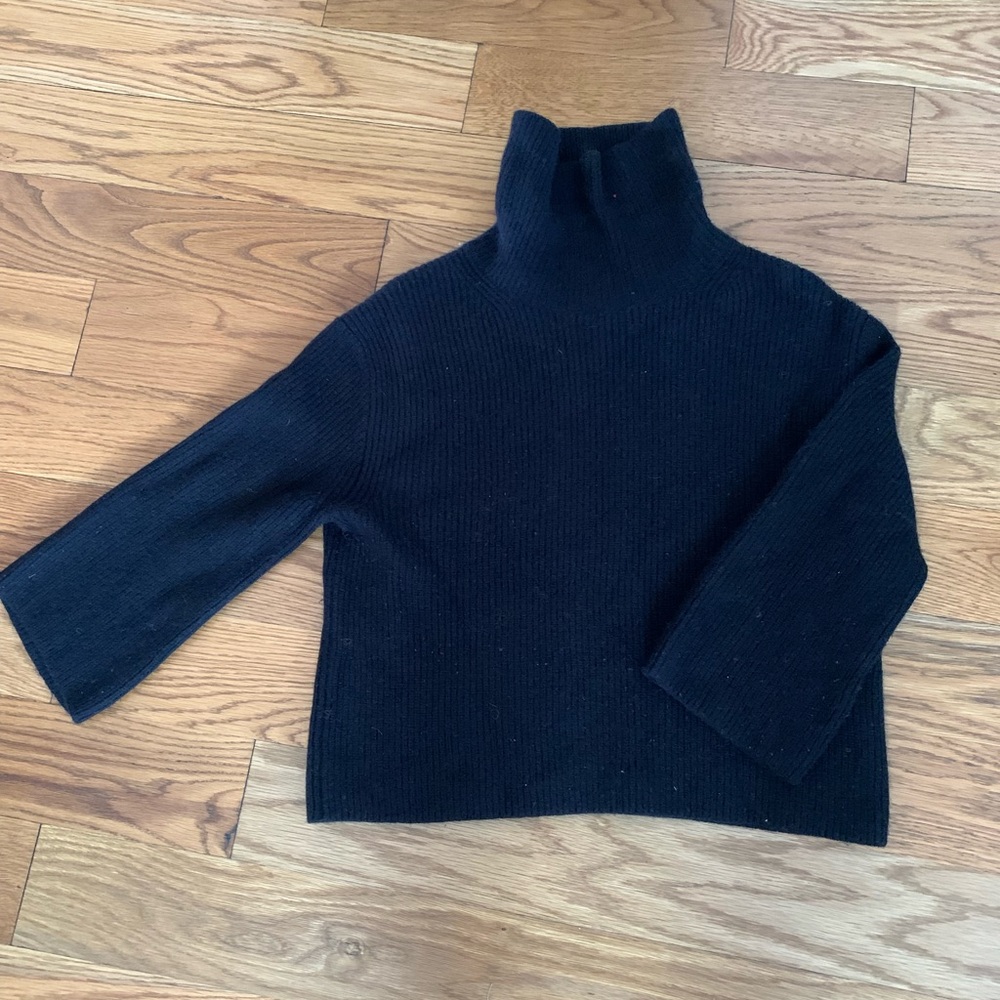 J. Crew Black Ribbed Cashmere mock-neck Sweater